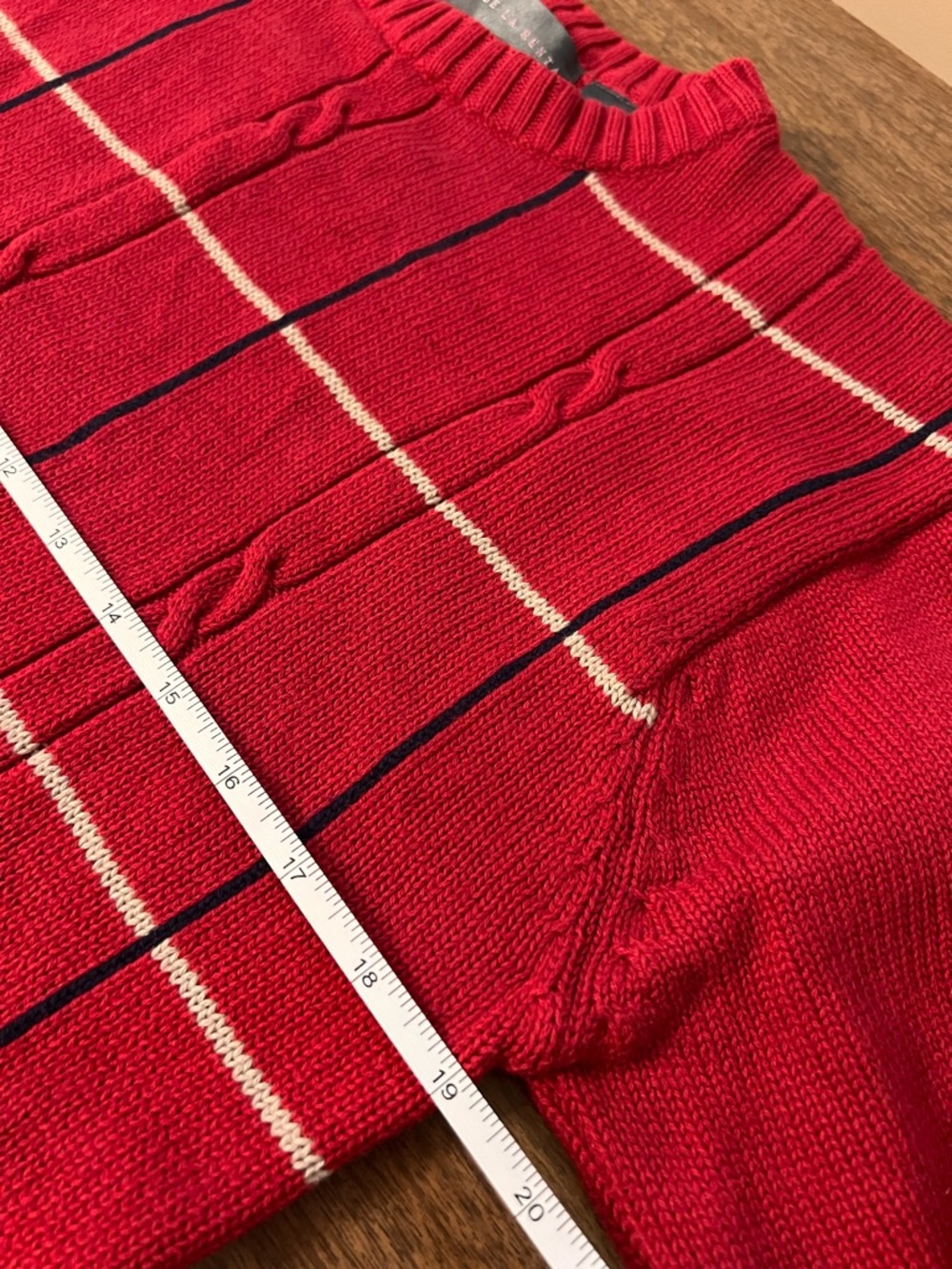Vintage Oscar de la Renta Red Cable Knit Striped Sweater Preppy Grandpa Core - Picture 8 of 9